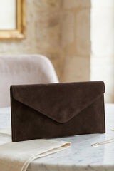 Brown Suede Envelope Luxe Clutch Bag - Laura