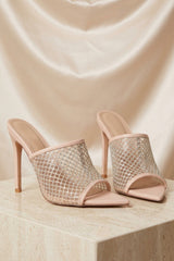 Nude Diamante Perspex Strap Mules - Britney