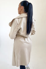 Beige Waterfall Duster Belted Long Coat - Pola