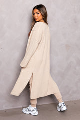 Stone Knitted Long Sleeve Side Split Longline Midi Cardigan - Avery