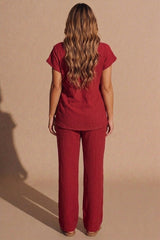Red Tie Side Relaxed Fit Top And Wide Leg Trousers - Cheese