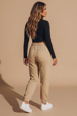 Beige Sheared Hem Joggers - Wynter
