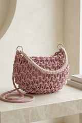 Pink Macramé Woven Shoulder Bag - Euna