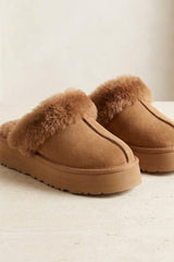 Camel Faux Suede Platform Slipper Mules - Moix
