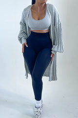 Grey Long Sleeve Ribbed Midi Cardigan - Ivy