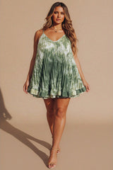 Khaki Tie Dye Pleated Frill Hem Swing Cami Co-Ord Set- Dima