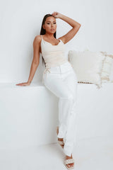 Cream Slinky Ruched Cowl Neck Strappy Top - Sandy