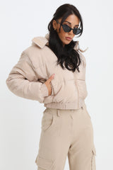 Stone Cropped Padded Long Sleeve Zip Front Shower Proof Jacket - Harper