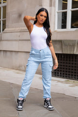 Light Blue Cargo Slim Fit Trouser - Sunny
