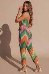 Green Multi Tie Dye Sleeveless V-Neck Jumpsuit - Lauba