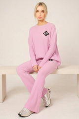Pink Ribbed Long Sleeve Logo Lounge Set – Monroe