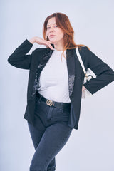 Black Sequin Lapel Blazer - Ever
