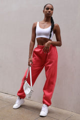 Coral Oversized High Waisted Shirred Drawstring Pocket Detail Cuffed Joggers - Samira
