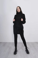 Black Ribbed Knitted 3 Piece Loungewear Set-Jinet