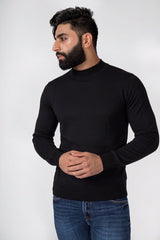 Mens Black Ribbed High Neck Long Sleeve Jumper - Turtle