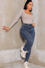 Blue Mid Wash High Waisted Skinny Jeans - Tabatha