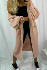 Dusty Pink Knitted Long Sleeve Pocket Detail Ribbed Cardigan - Leanne