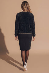 Black Contrast Tweed Monochrome Cardigan Jacket With Pearl Button Pocket Detail - Mia