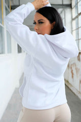 White Oversized Matching Drawstring Rib Cuff & Hem Pocket Hoodie - Melissa