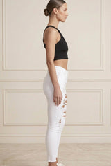 White Distressed Ripped Skinny Jeans- Ytara