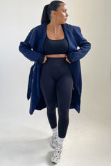 Navy Waterfall Duster Belted Long Coat - Pola