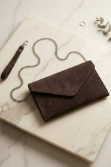 Brown Suede Envelope Luxe Clutch Bag - Laura