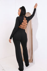 Black High Neck Long Sleeve Crop Top High Waisted Trousers Seam Detail Co-ord - Selah