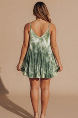 Khaki Tie Dye Pleated Frill Hem Swing Cami Co-Ord Set- Dima