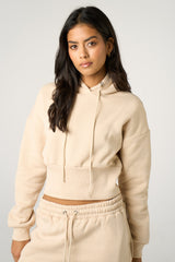 Stone Long Sleeve Cropped Fleece Hoodie & Cuffed Joggers Loungewear Set - Layla