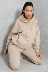 Stone Oversized Front Pocket Pullover Hoodie Cuffed Joggers Loungewear Set - Alexia