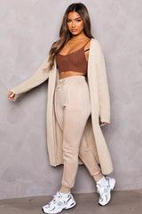 Stone Knitted Long Sleeve Side Split Longline Midi Cardigan - Avery