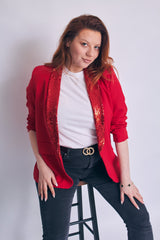 Red Sequin Lapel Blazer - Ever