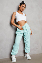 Mint Oversized High Waisted Shirred Drawstring Pocket Detail Cuffed Joggers - Samira