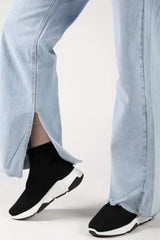 White Knit Slip-On Sock Trainer Sneakers with Sole Detail – Bella