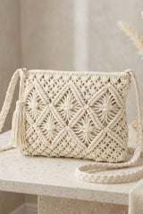 Cream Macramé Tassel Crossbody Clutch Bag – Cymi