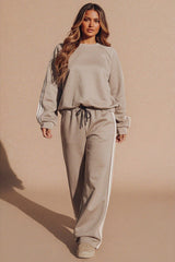 Mocha Oversized Sweatshirt & Stripe Side Track Trousers Loungewear Set - Zinxo