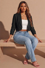 Black Cropped Lightweight Blazer- Tenzy