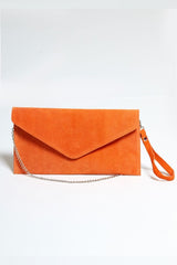 Orange Suede Envelope Luxe Clutch Bag - Laura