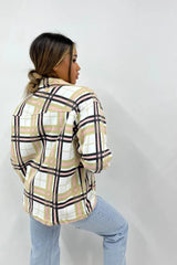 Stone Check Print Oversized Button Up Pocket Shacket - Isabella