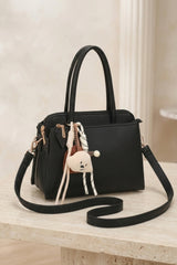 Black Structured Design With Strap & Charm - Pinco