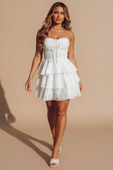 White Broderie Bandeau Tiered Mini Dress - Moina