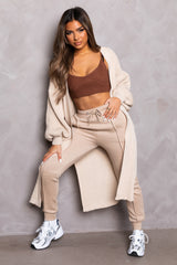 Stone Knitted Balloon Sleeve Side Split Longline Midi Cardigan- Emmy