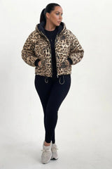 Leopard Hooded Drawstring Cropped Puffer Jacket - Stacey