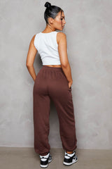 Chocolate Oversized High Waisted Shirred Drawstring Pocket Detail Cuffed Joggers - Samira