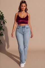 Wine Velvet Strappy Bustier Cami Top - Neralia