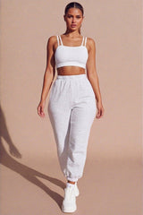 White Rib Double Strap Crop Top - Emarise