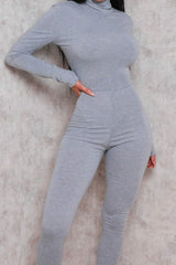 Grey Long Sleeve High Neck Jumpsuit - Marissa