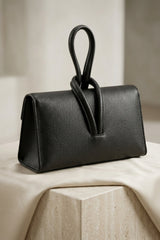 Black Textured Loop Handle Shoulder Bag - Elara