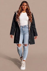 Black Parka with Leopard Print Lining Reversible Hooded Jacket – Skye