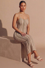 Beige Zig Zag Knit Strappy Midaxi Bodycon Dress- Teeya